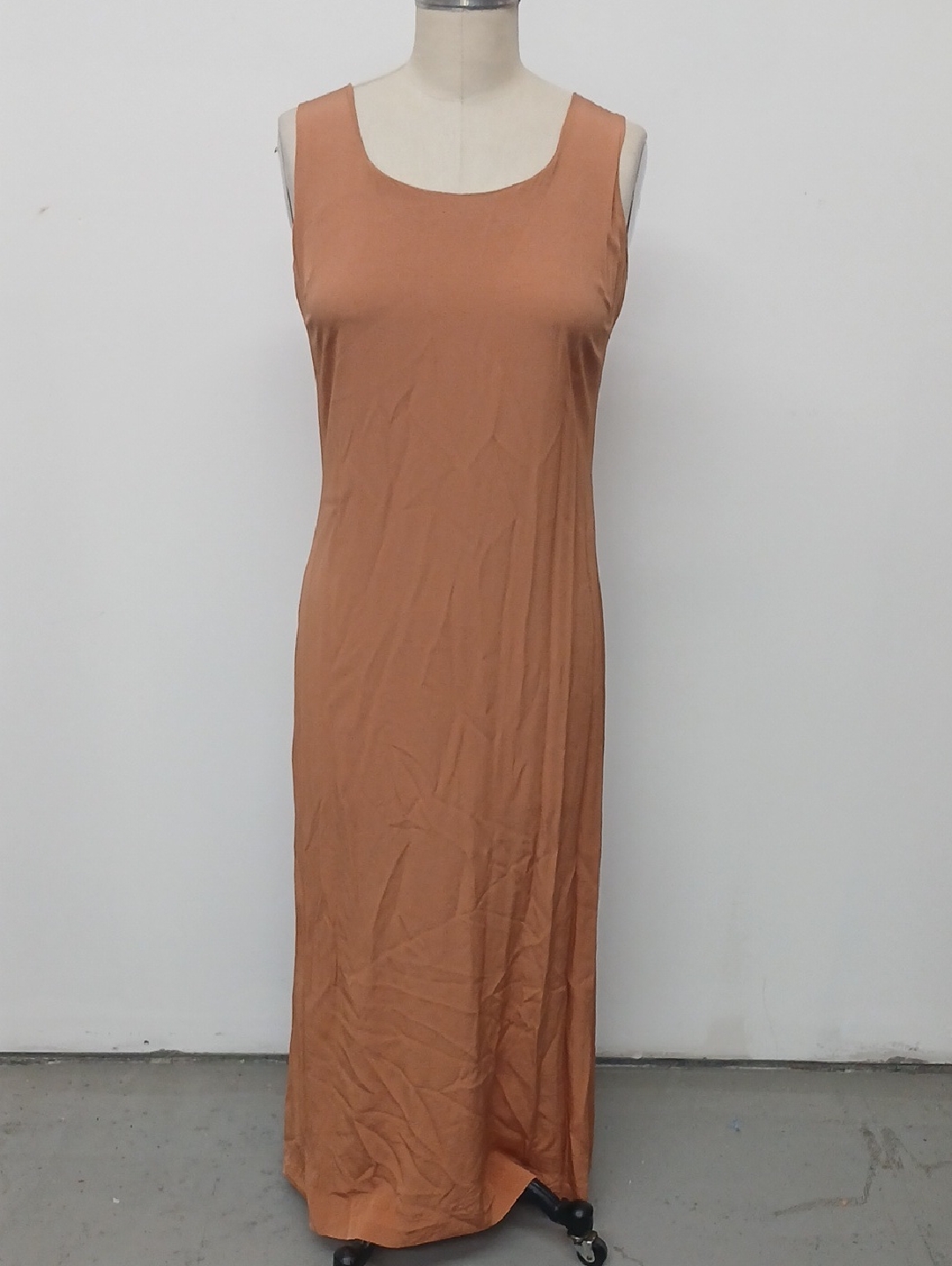 Vintage Handmade Sleeveless Scoop Neck Maxi Dress In Peach-Rust
